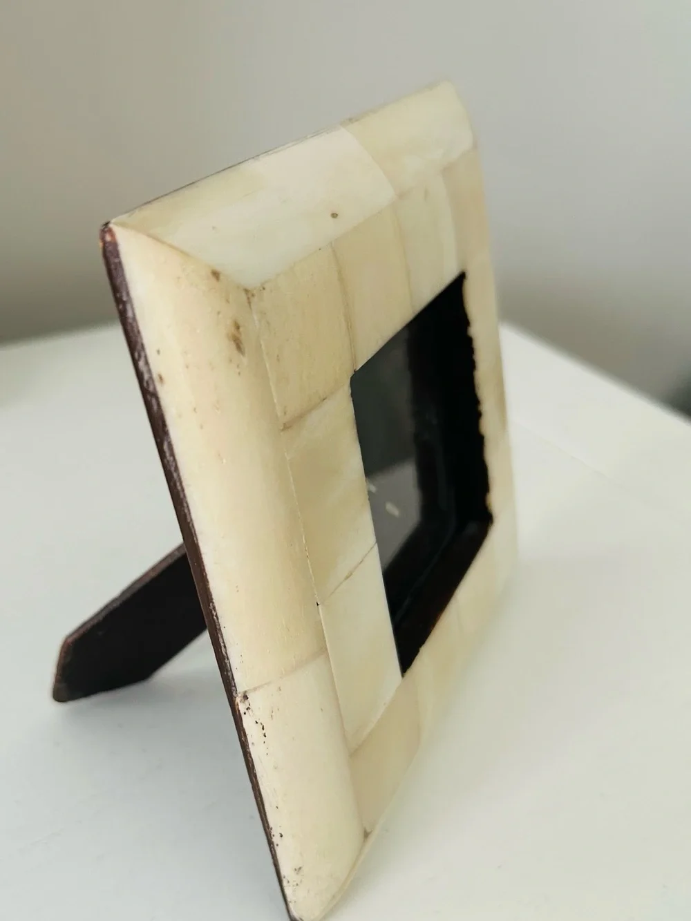 Vintage Ivory Bone & Teak wood  Tiled Photo Frame